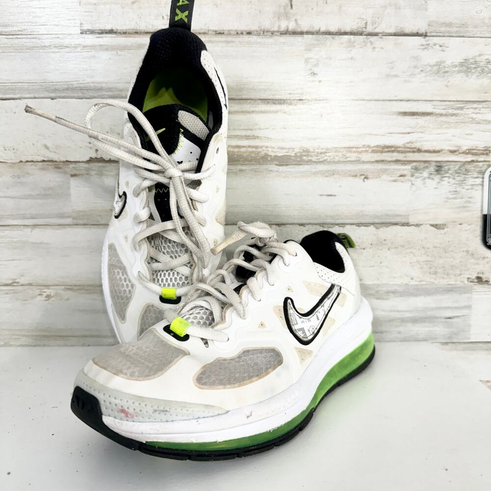 Nike Air Max Genome Boys White Green Teen Boys Slime Green Logo Pack Size‎ 5.5Y